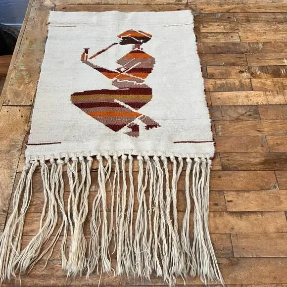 Mohair Woven Wall Hanging Tapestry 32 African Folk Art Smoking Pipe Reversible